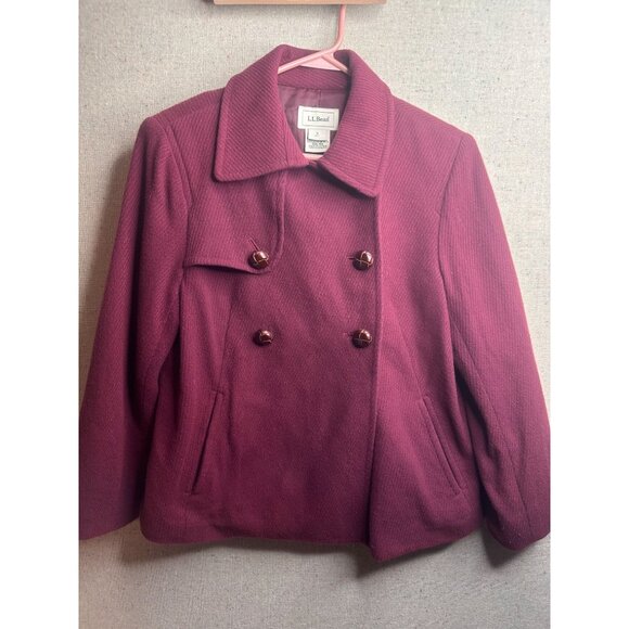L.L.Bean Womens Burgundy Double-Breasted Wool Blend Peacoat Button Front Size SP - Picture 2 of 9